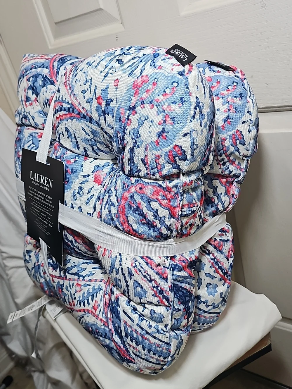Lauren Ralph Lauren Blue & Pink Paisley Quilted Indoor/Outdoor Cushion Set